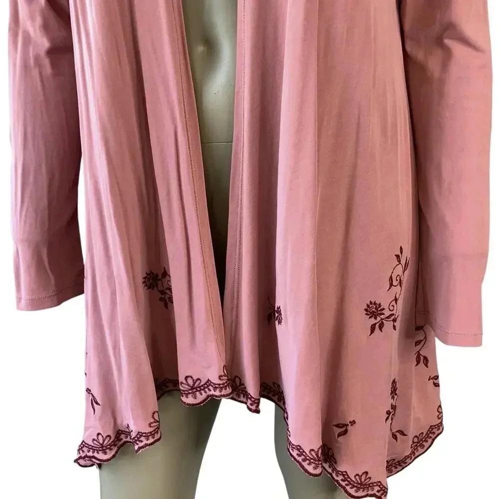 Mi ami Francescas Asymmetrical Embroidered Open Cardigan Tunic Sweater  M Rose